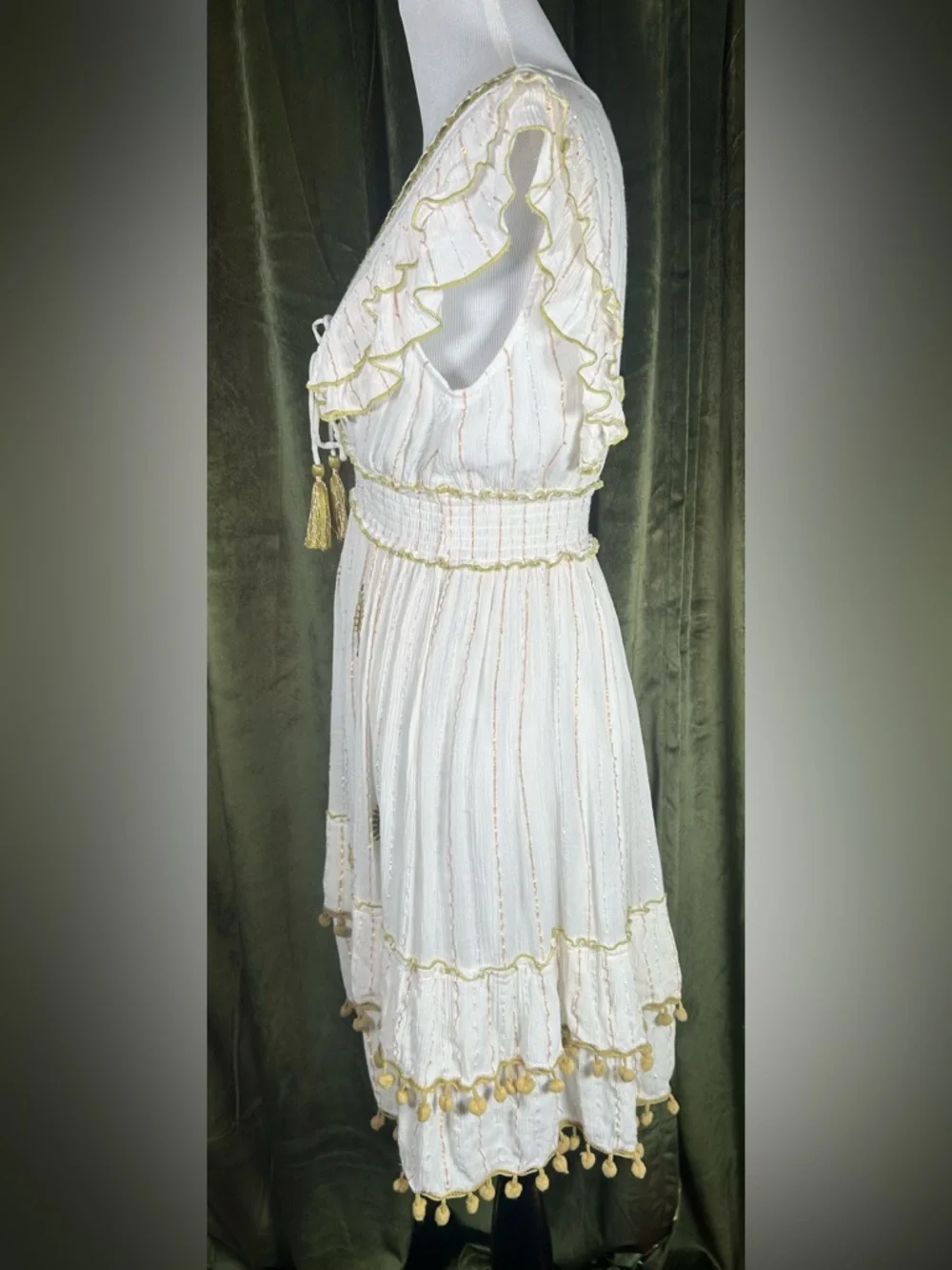 Ananta Boutique Gold-Embellished Boho Babydoll Mini Dress - Picture 3 of 5